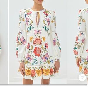 FARM Rio Floral Long Sleeve Dress - White Floral Mini Insects Dress